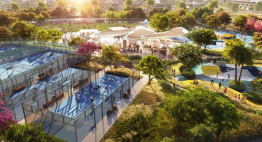 Outdoor fitness facilities at DAMAC Islands in Dubailand